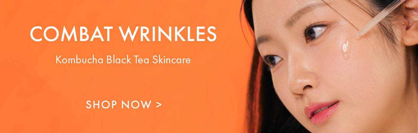 Kombucha Black Tea Skincare helps combat wrinkles. Shop Now by clicking this image.