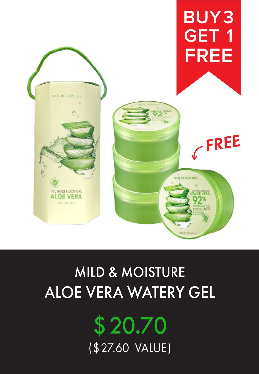 Buy 3 Get 1 Free Aloe Vera Watery Gel - Nature Republic