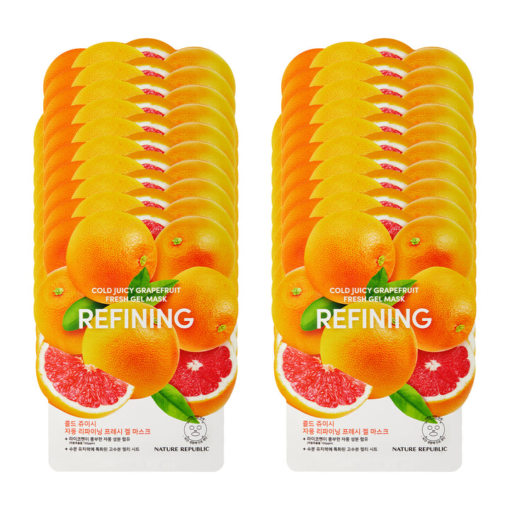 Cold Juicy Fresh Gel Mask Sheet Grapefruit Refining Bundle Set (20-Pack)