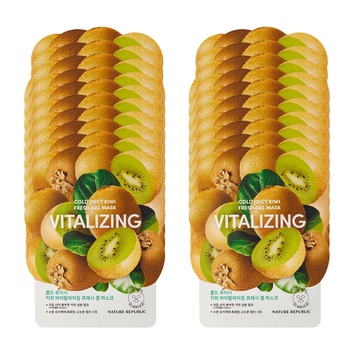 Cold Juicy Fresh Gel Mask Sheet Kiwi Vitalizing Bundle Set (20-Pack)