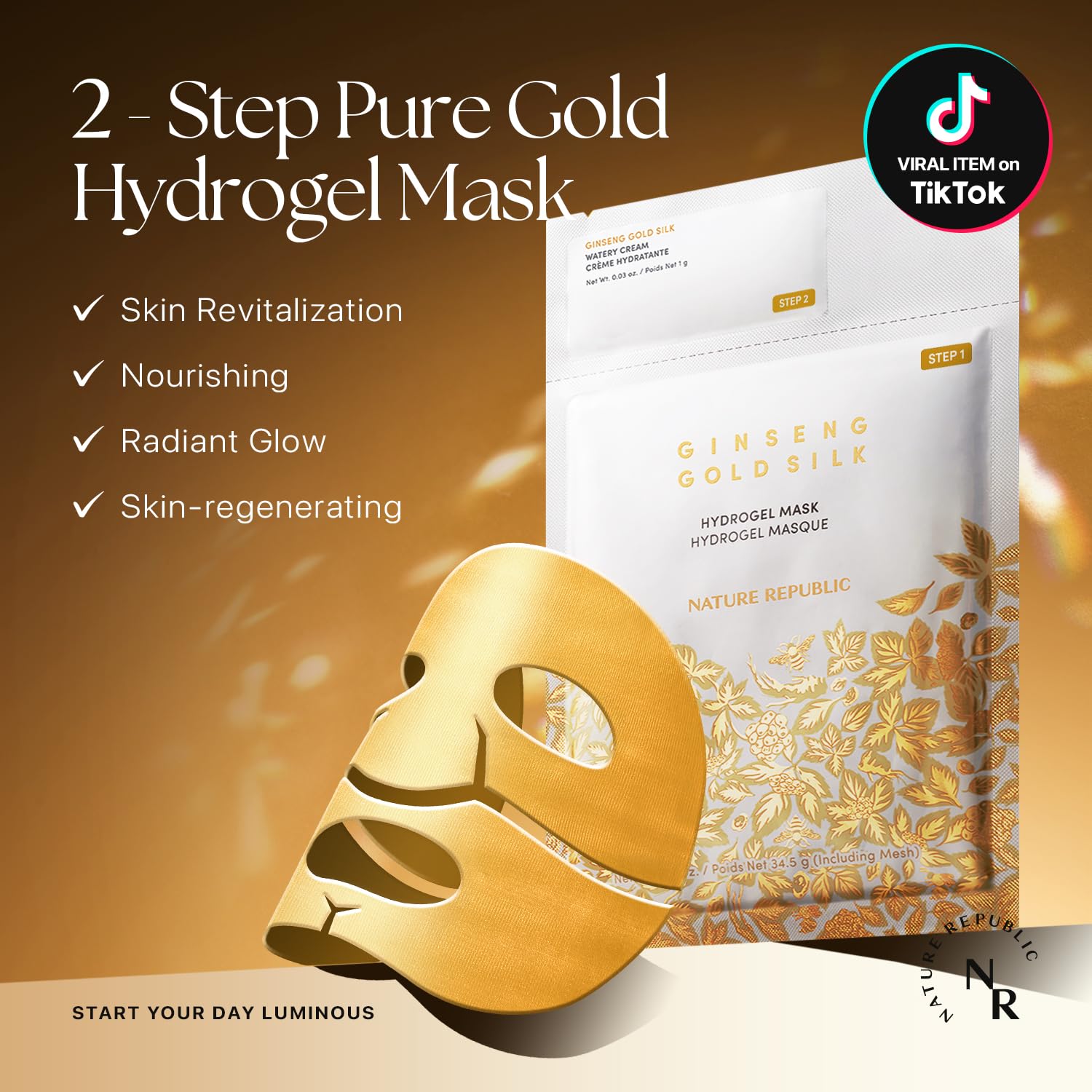 Nature Republic Ginseng Gold Silk Hydrogel Mask 4ea
