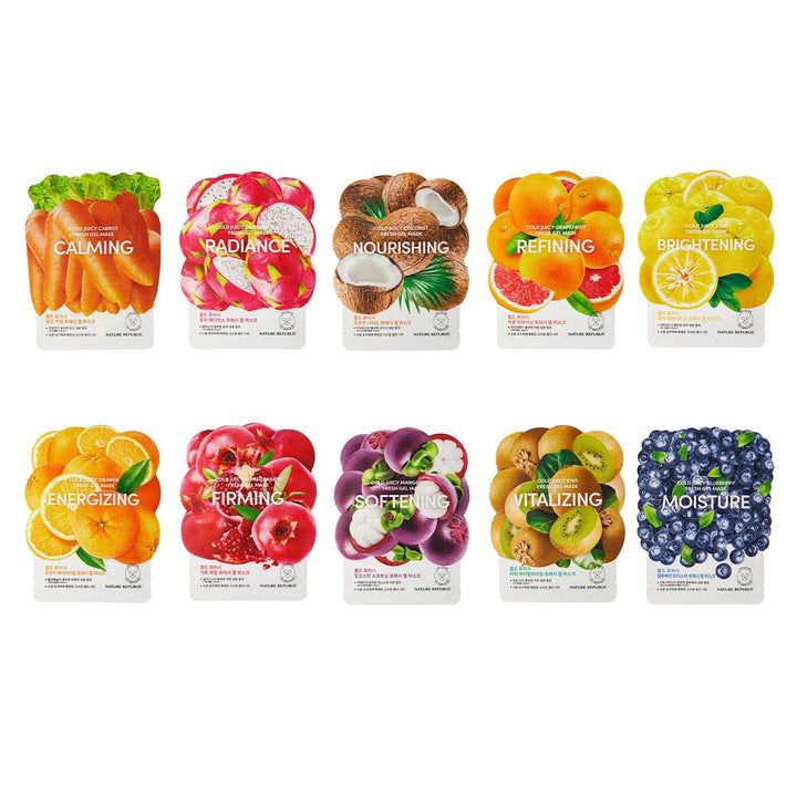 Cold Juicy Fresh Gel Mask Sheet 10 - Pack (All Flavors) + Get 5 Free Orange - Nature Republic
