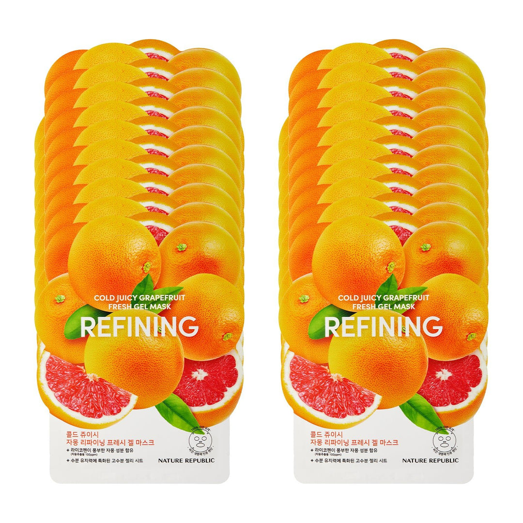 Cold Juicy Fresh Gel Mask Sheet Grapefruit Refining Bundle Set (20-Pack) - Nature Republic