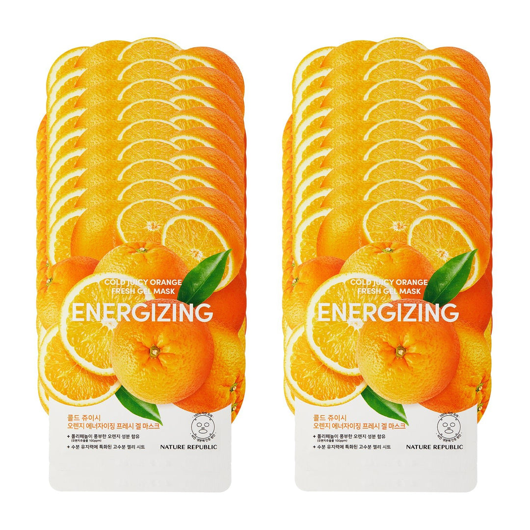 Cold Juicy Fresh Gel Mask Sheet Orange Energizing Bundle Set (20-Pack) - Nature Republic