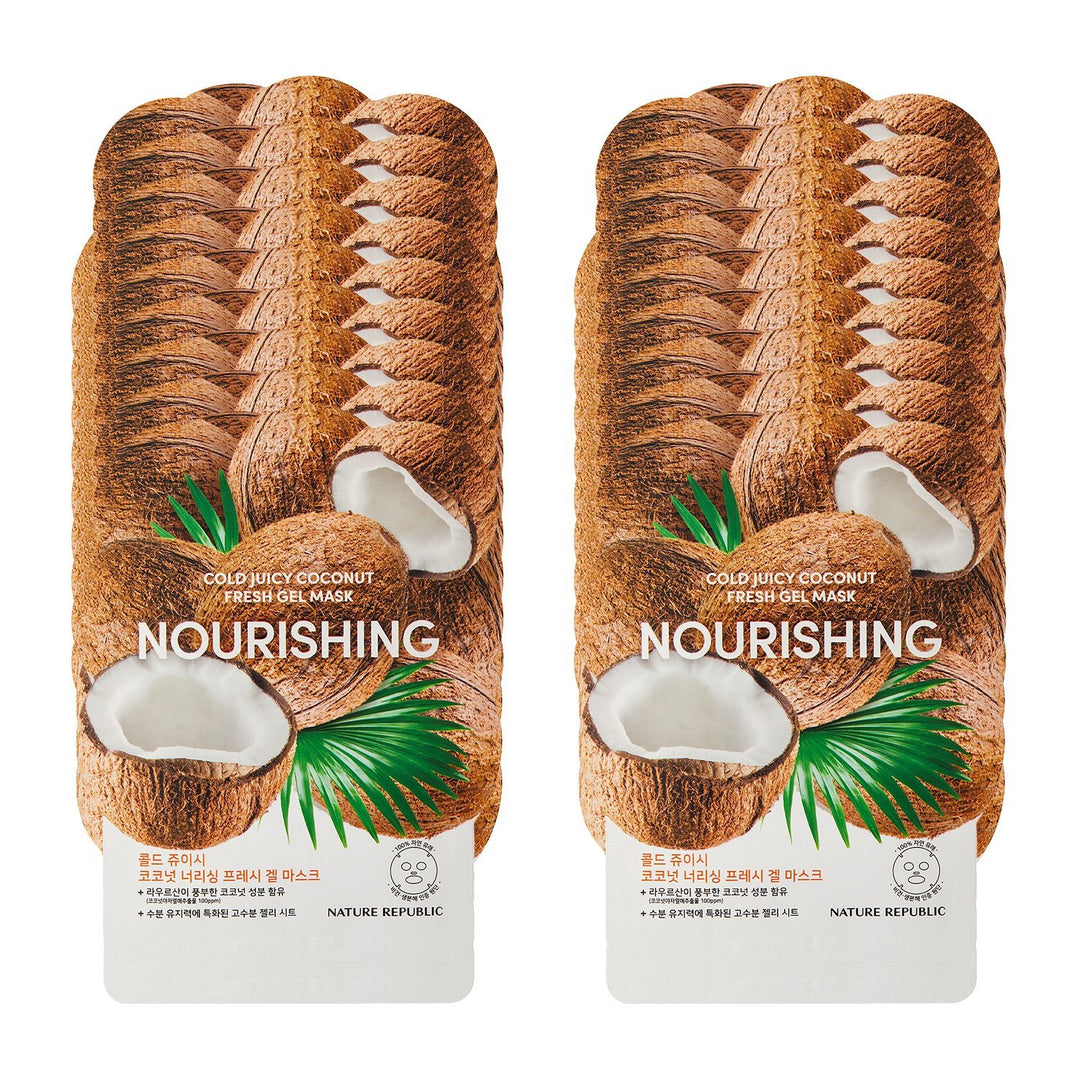 Cold Juicy Fresh Gel Mask Sheet Coconut Nourishing Bundle Set (20-Pack) - Nature Republic