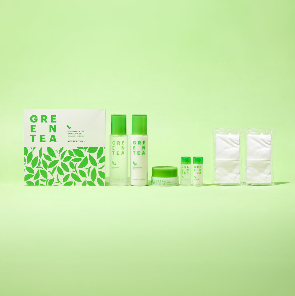 Pure Green Tea Skin Care Set [Free Mini Toner, Emulsion, and Facial Cotton] - Nature Republic