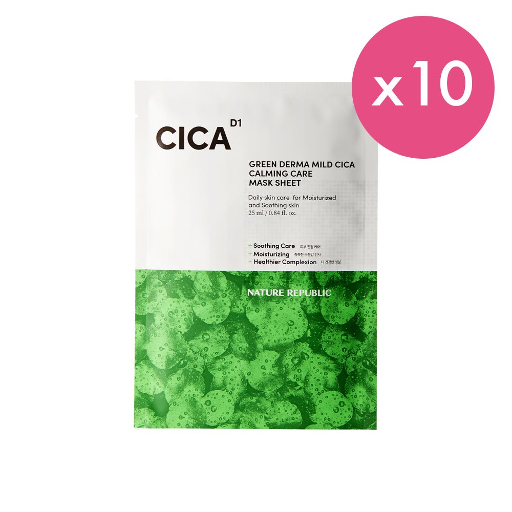 Green Derma Mild CICA Calming Care Mask Sheet 10pk - Nature Republic